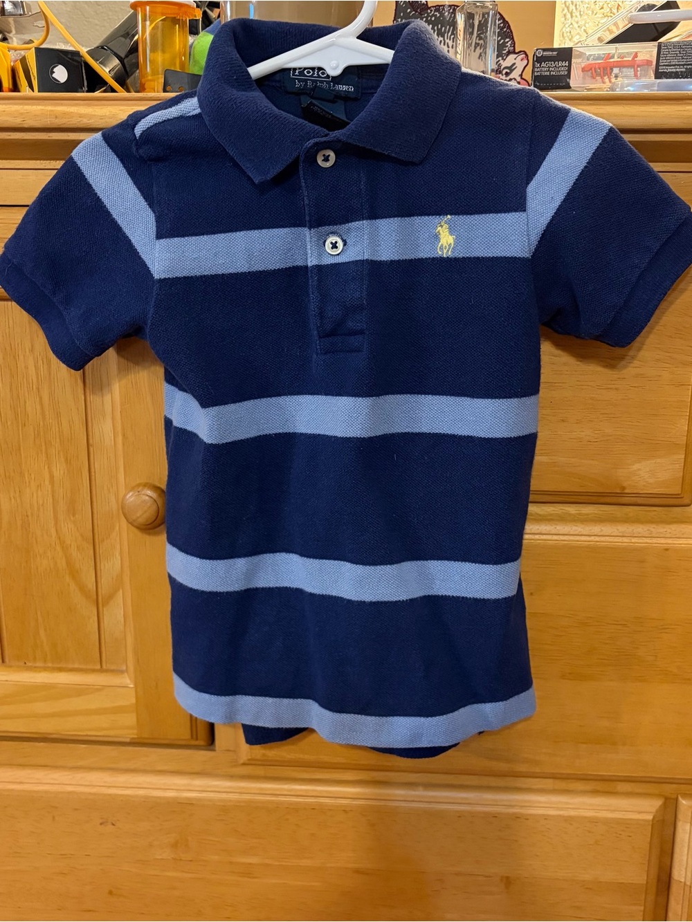 Polo Ralph Lauren Dark Blue & Light Blue Striped Polo Shirt Cotton Size 18 Month